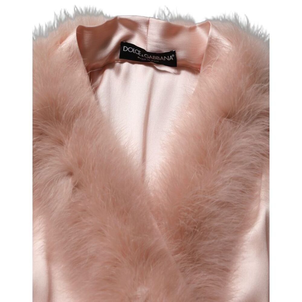 Dolce & Gabbana Light Pink Silk Turkey Feather Robe Women's Jacket